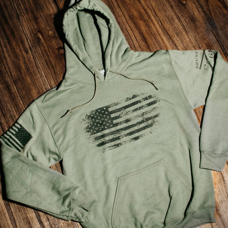 Grunt Style Vintage American Hoodie (Military Green, XXX-Large) - Image 2